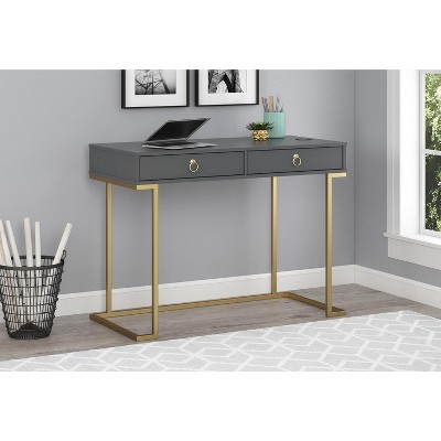 Graphite Gray and Gold Wireless Charging Writing Desk with Drawers