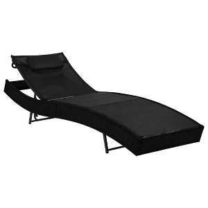 vidaXL Sun Lounger with Pillow Poly Rattan Black - 1 of 4