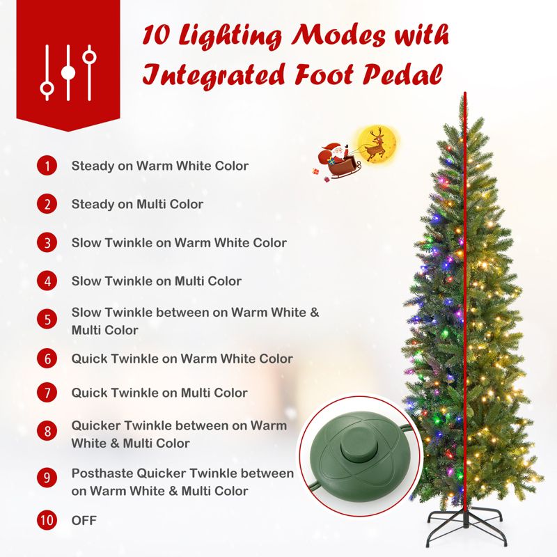 Tangkula Full Artificial Christmas Tree Pre-lit Christmas Tree w/Warm White & Multi-color LED Lights Foldable Metal Stand, 4 of 11
