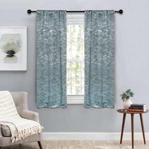 Modern Bohemian Leaves Room Darkening Semi-Blackout Curtains, Set of 2 by Blue Nile Mills - 1 of 4