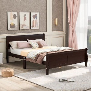 CAVINAS Solid Wood Sleigh Platform Bed Frame, Minimalist Twin Size Bed Frame with Hollow Headboard & Footboard, No Box Spring Needed - 1 of 4