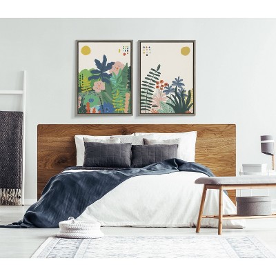 Zen Garden II Abstract Floral Canvas Art in Gray Frame