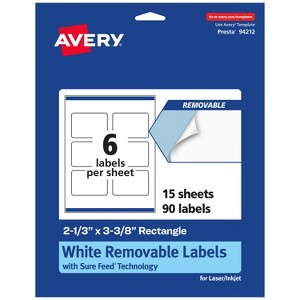 Avery Matte White Removable Rectangle Labels with Sure Feed Technology, Print-to-the-Edge, 2-1/3" x 3-3/8" - 1 of 4