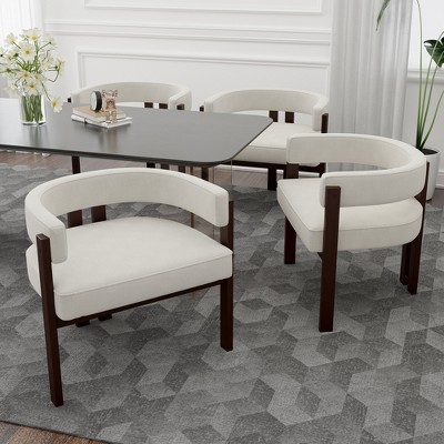 Airsurfer Modern Beige Accent Chairs Set of 2, Teddy Upholstered Barrel Armchairs with Open Back & 3 Legs, Comfy Side Chairs for Living Room