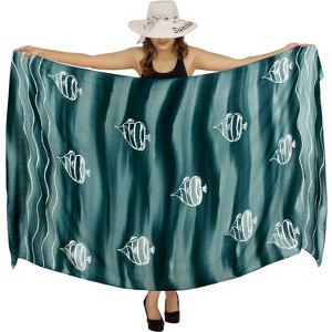 LA LEELA Women's Summer Bikini Wraps Sarong Cover up Wrap Skirt Bathing suit Swimwear Swimsuit Beach Coverup for Women One Size Black, Fish - 1 of 4