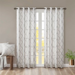 PAGED Curtains Fretwork Print Grommet Top Window Curtain Panel Privacy Assured with Light Filtering for Bedroom, Living Room - 1 of 4