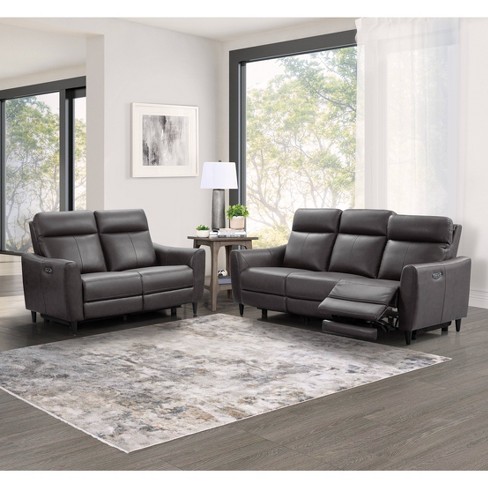 Gray leather best sale power reclining sofa