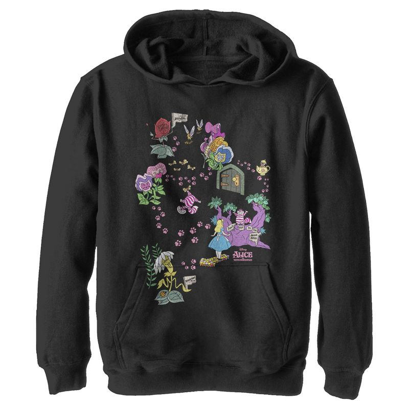 Boy's Alice in Wonderland Map Of Cheshire Cat Paw Prints Pull Over Hoodie, 1 of 5