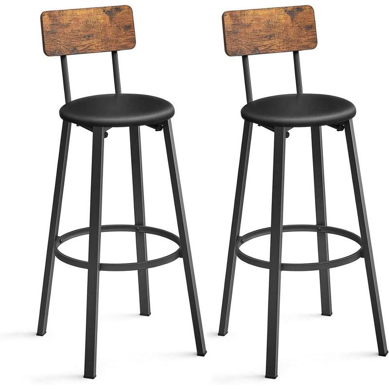 VASAGLE Bar Stools, Set of 2 PU Upholstered Breakfast Stools, 29.7 Inches Barstools with Back and Footrest, for Dining Room Kitchen Counter Bar, 1 of 9