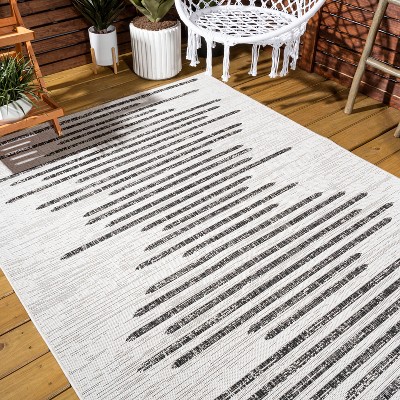Ivory & Black Striped Synthetic 4' x 6' Easy-Care Area Rug