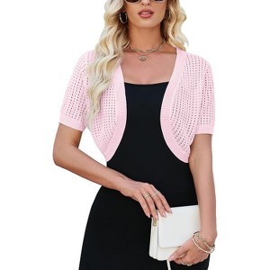Womens Short Sleeve Shrug Cardigan Bolero Lightweight Open Front Knit Sweater Cardigans Shrug for Dress - 1 of 4