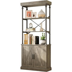 coucheta Tall Bookshelf with Doors, 73.6" Industrial Bookcase with Cabinet, 4-Tier Storage Shelf, Large Vintage Display Rack for Living Room, Bedroom - 1 of 4