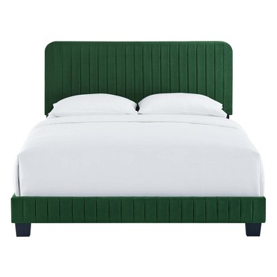 Emerald Green Velvet Tufted Queen Platform Bed with Wood Frame