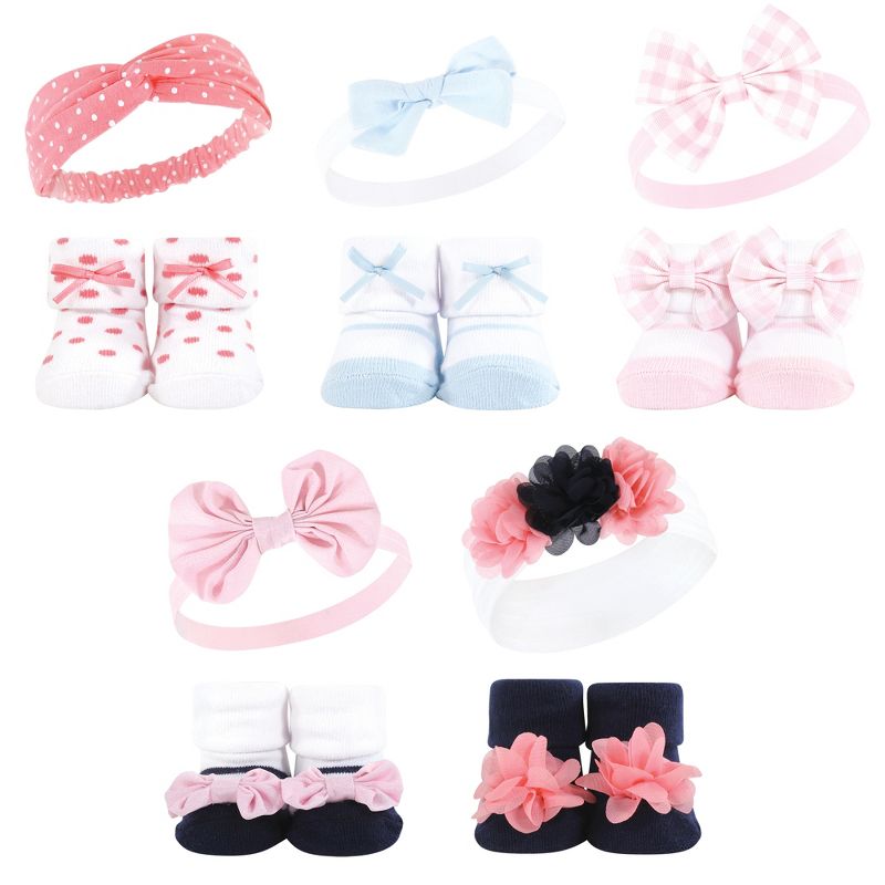Hudson Baby Infant Girl 20Pc Headband and Socks Giftset, Pink Blue Pink Navy, One Size, 2 of 4