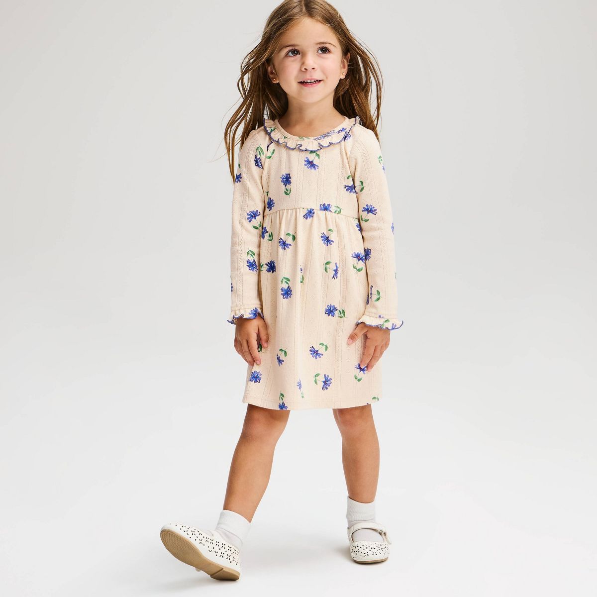 Baby and Toddler Girls' Long Sleeve Floral Pointelle Dress - Cat & Jack™