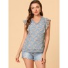 Allegra K Women's Ruffle Tops Casual V Neck Cap Sleeves Floral Blouse - 3 of 4