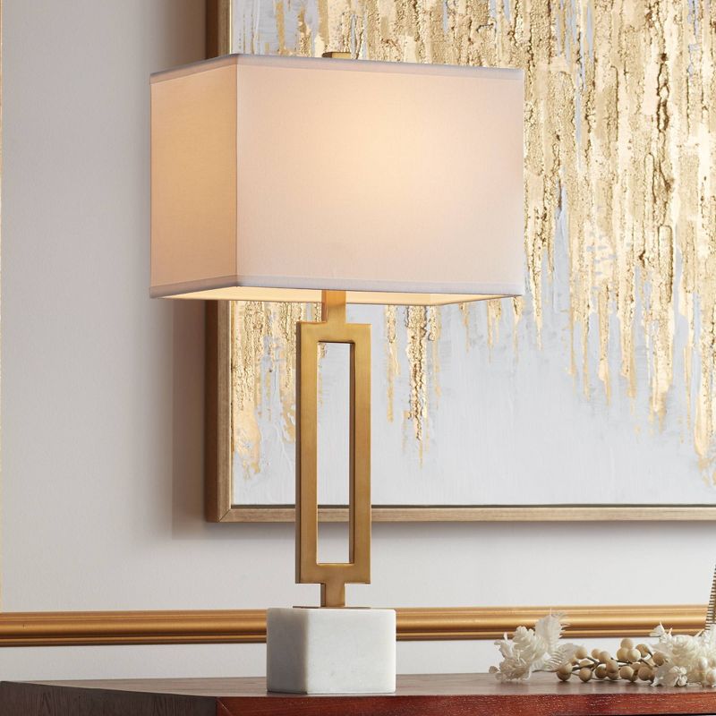 Possini Euro Design Felipe 28 1/4" Tall Open Rectangle Modern Glam End Table Lamp Gold Finish Metal Marble Single White Shade Living Room Bedroom, 2 of 10