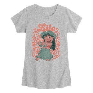 Girls' - Disney - Lilo Floral Frame Fitted Short Sleeve Graphic T-Shirt - 1 of 3