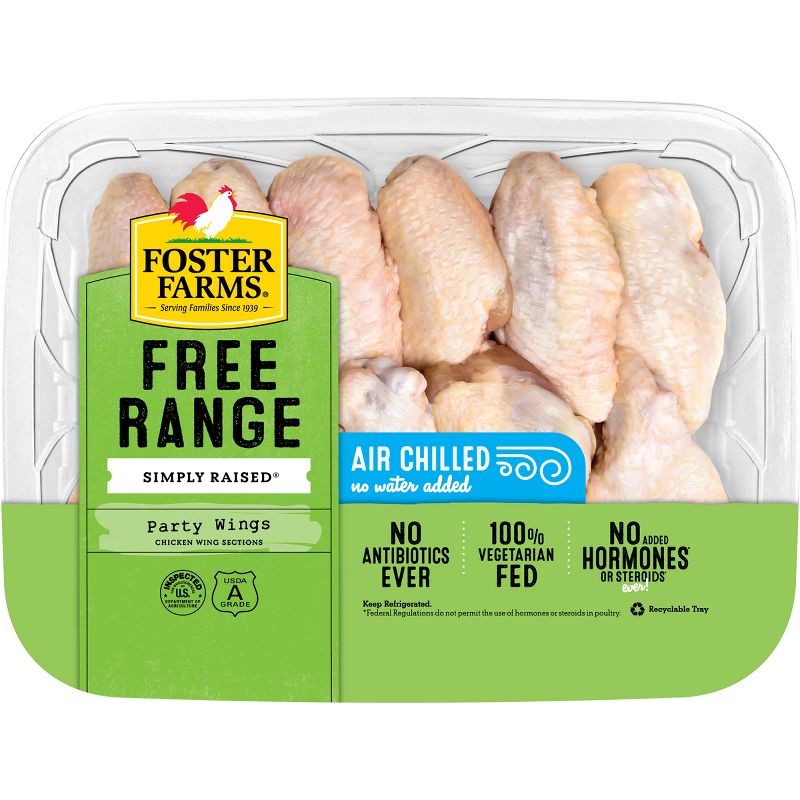 Foster Farms Simply Raised USDA Antibiotic Free Party Chicken Wings - 1-2.5lbs - price per lb, 1 of 6