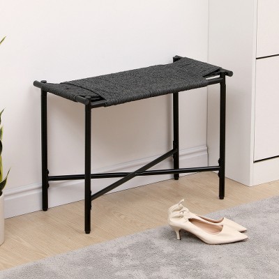 ACEPANO Boho Metal Rectangular Ottomans with Armless For Entryway, Living Room, Bedroom & Office-Black