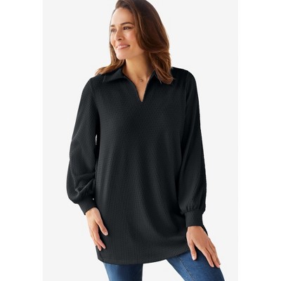 Woman Within Blouson Sleeve Texture Tunic