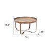 HomeRoots 30" Brass Steel Faux Croc Cross Legs Round Tray Style Coffee Table - 3 of 4