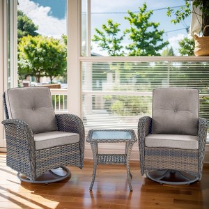 Buenhomino Patio Swivel Chairs Set of 2 and Side Table, Outdoor Swivel Rocker Chairs with High Back and Thick Cushions, Wicker Patio Furniture Set - 1 of 4