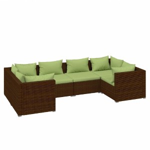 vidaXL 6 Piece Patio Lounge Set with Modular Design in PE Rattan and Steel - Comfortable Outdoor Furniture with Cushions in Brown and Green. - 1 of 4