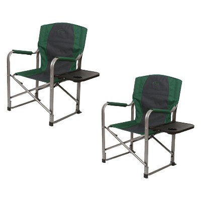 Kamp-Rite KAMP CC103 Director's Chair Outdoor Furniture Camping Folding Sports Chair with Side Table and Cup Holder, Green/Gray (2 Pack)