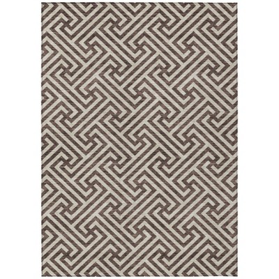 Brown And Beige Geometric Washable Indoor Outdoor Area Rug
