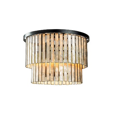 ALOADECOR Matte Black Coastal Natural Capiz Round Flush Mount 5-Light Modern Ceiling Light Fixture for Living Room and Dining Room
