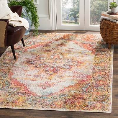 Crystal Cream and Rose Synthetic 9' x 12' Rectangular Area Rug