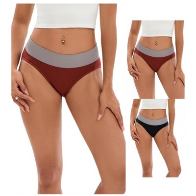 INSPIRE CHIC 3 Packs Women's Color-Block Panties No Trace Underwear Mid-Waisted Full Coverage Briefs