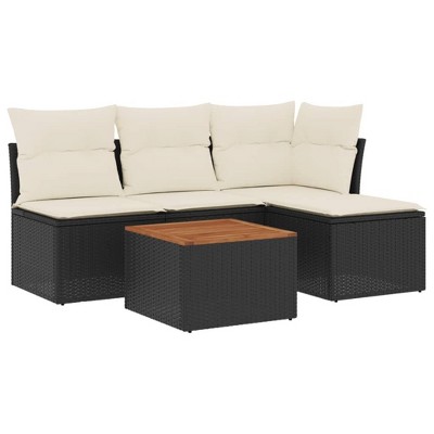 vidaXL Patio Sofa Set with Cushions Outdoor Furniture 5 Piece Poly Rattan - Black and Cream