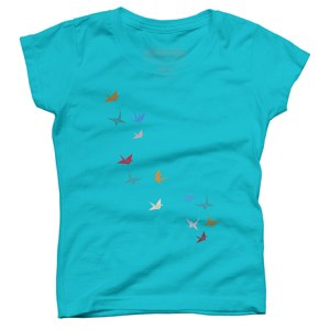 Girl's Design By Humans Flying Paper Cranes Birds By Magnussons T-Shirt - 1 of 3