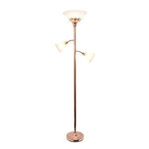 Torchiere Floor Lamp with 2 Reading Lights and Scalloped Glass Shades - Lalia Home - 1 of 4