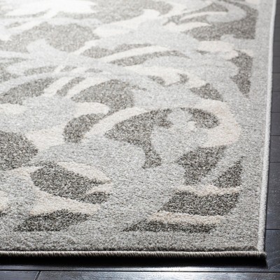 Grey and Light Grey Floral Synthetic Area Rug