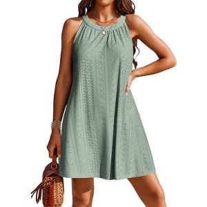 Womens Swimsuit Cover Up Hollow Out Crochet Coverups Sleeveless Beach Dress Tank Bikini Cover Ups - 1 of 4