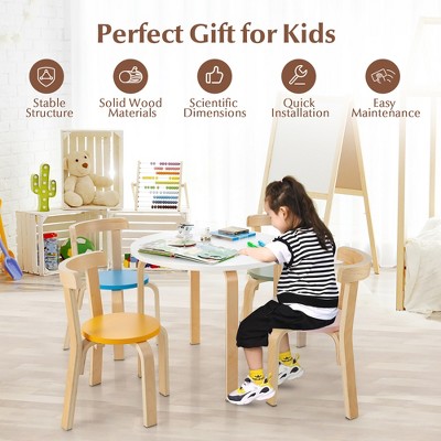 Multicolor Wooden Kids Activity Table and Chair Set with Toy Bricks