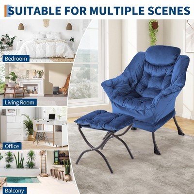 Modern Lazy Sofa Chair with Soft Bag Upholstery and Iron Frame, Single Indoor Sofa Chair Featuring Comfortable Backrest and Footrest,