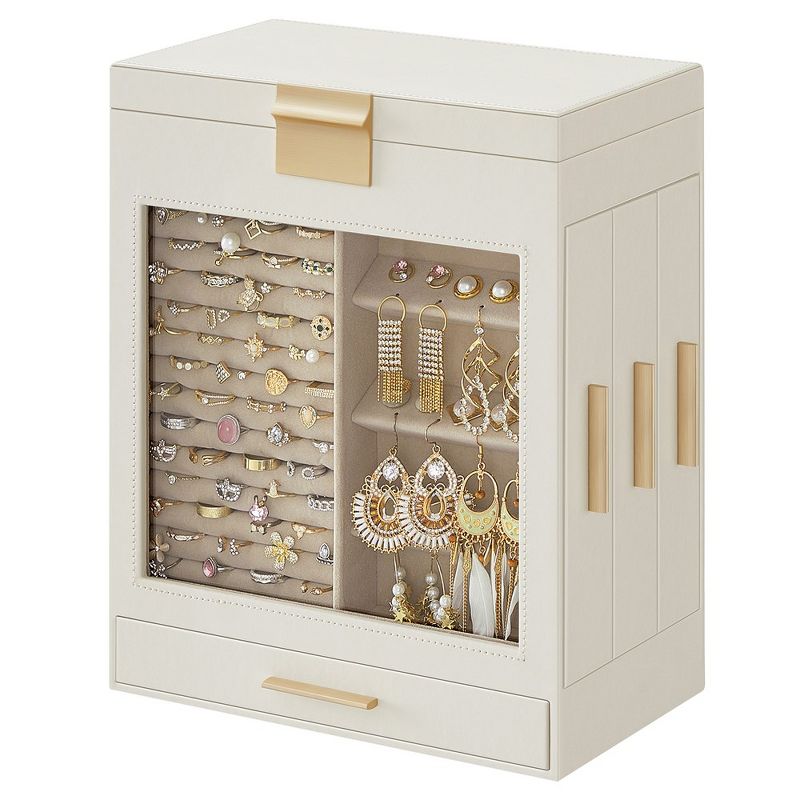 SONGMICS Jewelry Box with Glass Window 5-Layer Jewelry Storage Organizer with 3 Side Drawers, 1 of 7