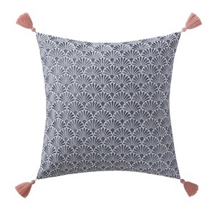 Indienne Paisley Embroidered Scallop Decorative Throw Pillow Navy/White - Oceanfront Resort - 1 of 4