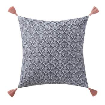Indienne Paisley Embroidered Scallop Decorative Throw Pillow Navy/White - Oceanfront Resort
