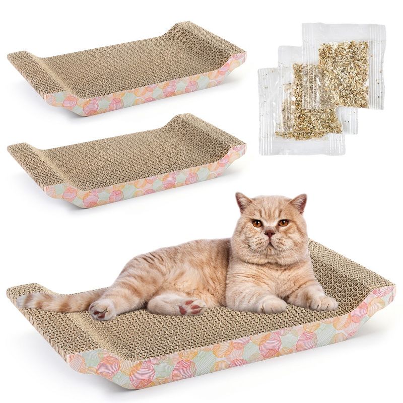 Zodaca 3-Pack Cat Scratcher Bed, Reversible Corrugated Cardboard Modern Sofa Scratching Pad with 3 Catnip (16x8x2.5 inch), 1 of 10