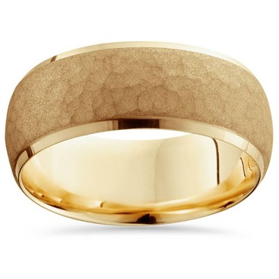 Pompeii3 Mens 14K Yellow Gold 7MM Hammered Bevel Comfort Wedding Ring Band