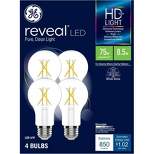 GE 8.5W 4pk Reveal A19 LED Medium Base Light Bulbs