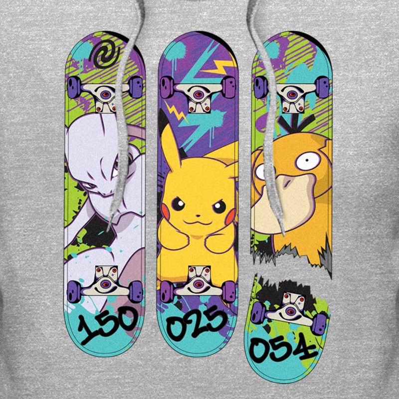Men's Pokemon Mewtwo, Pikachu, and Psyduck Skateboard Decks Pull Over Hoodie, 2 of 5