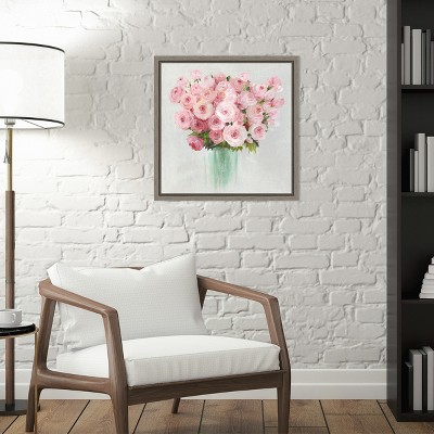 Pink Roses Still Life Canvas Print with Gray Frame, 16 x 16 inches
