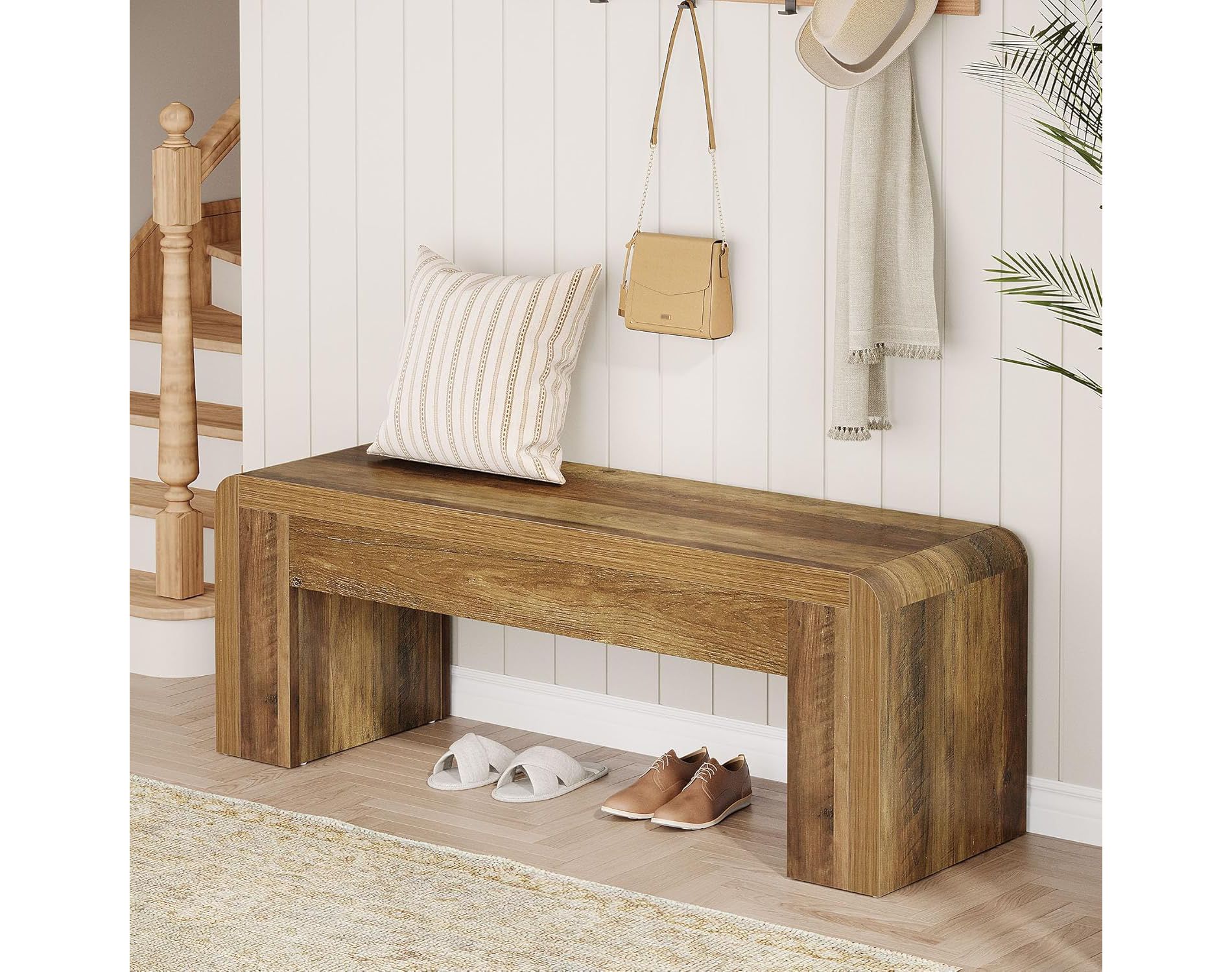 Lantine Entryway Bench, 47" Wood Shoe Bench with Thickened 5.9" Frame, End of Bed Bench for Bedroom, Hallway, Living Room, Easy Assembly