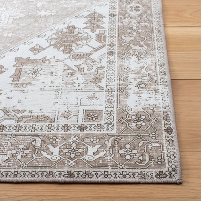 Ivory and Sage Rectangular Washable Synthetic Area Rug 6' x 9'
